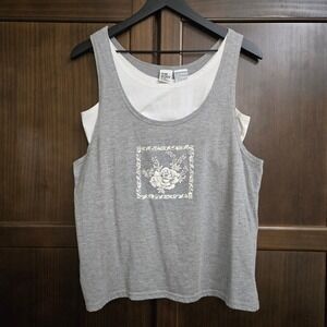 The Body Co Womens Heather Gray Layered Floral Rose Tank Top Shelf Bra Medium